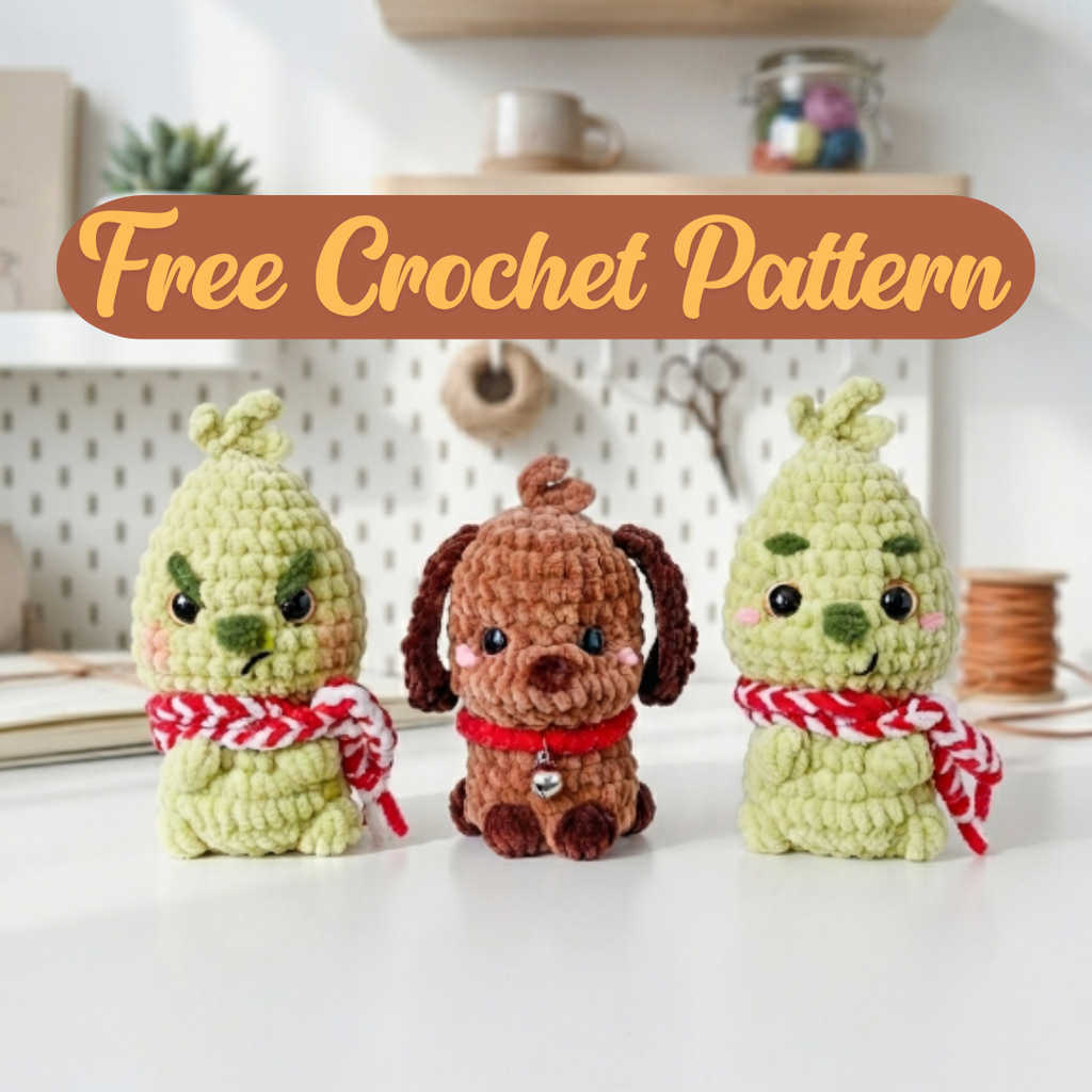 Mini Grinch Amigurumi Crochet Pattern, Christmas Plush PDF Free Gift