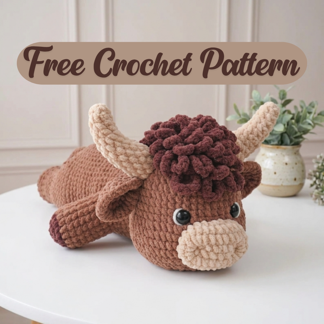 Highland Cow Crochet Pattern, Cute Farm Animal Amigurumi PDF Free Gift
