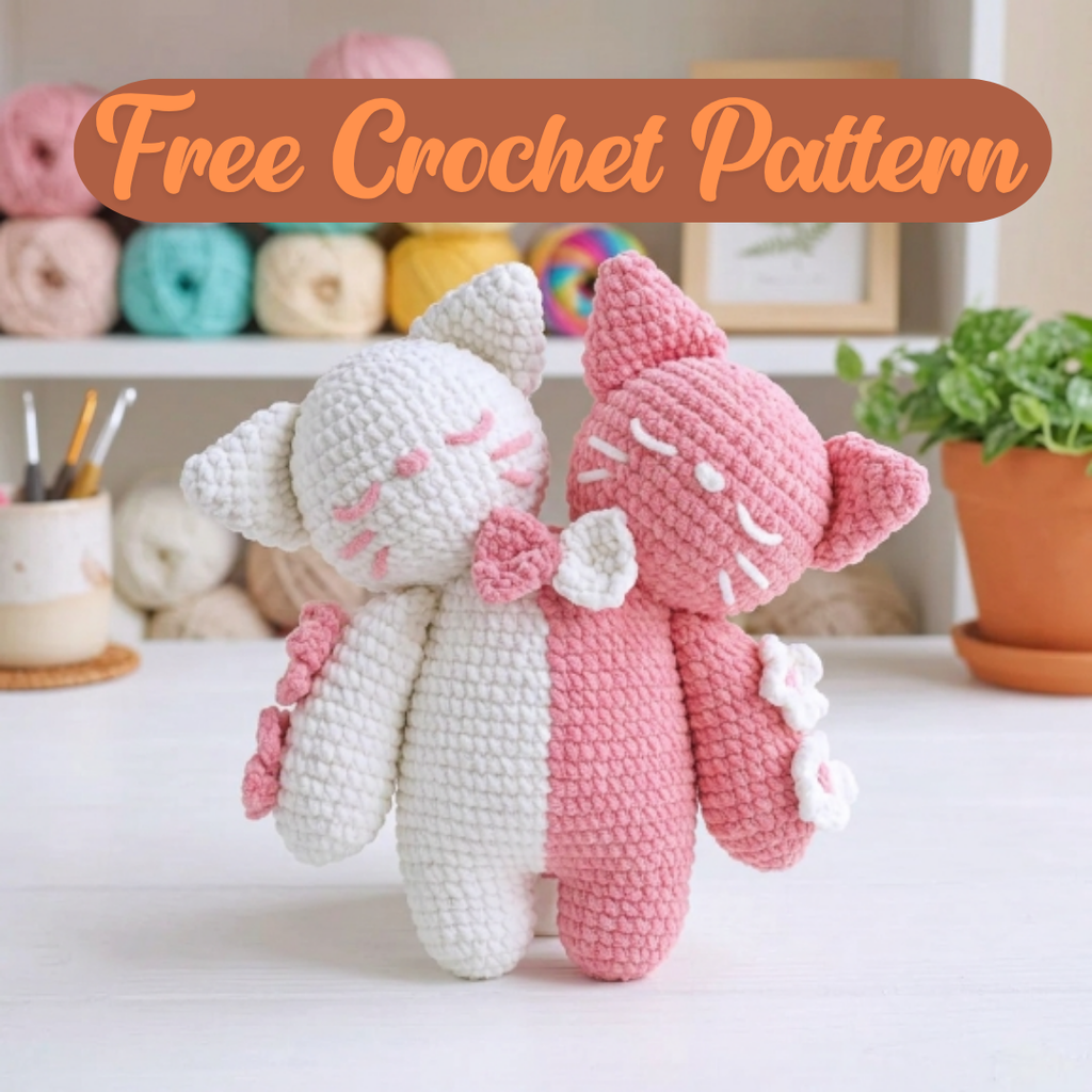 Valentine Cat Crochet Pattern, Cute Hugging Cats Amigurumi PDF Free Gift
