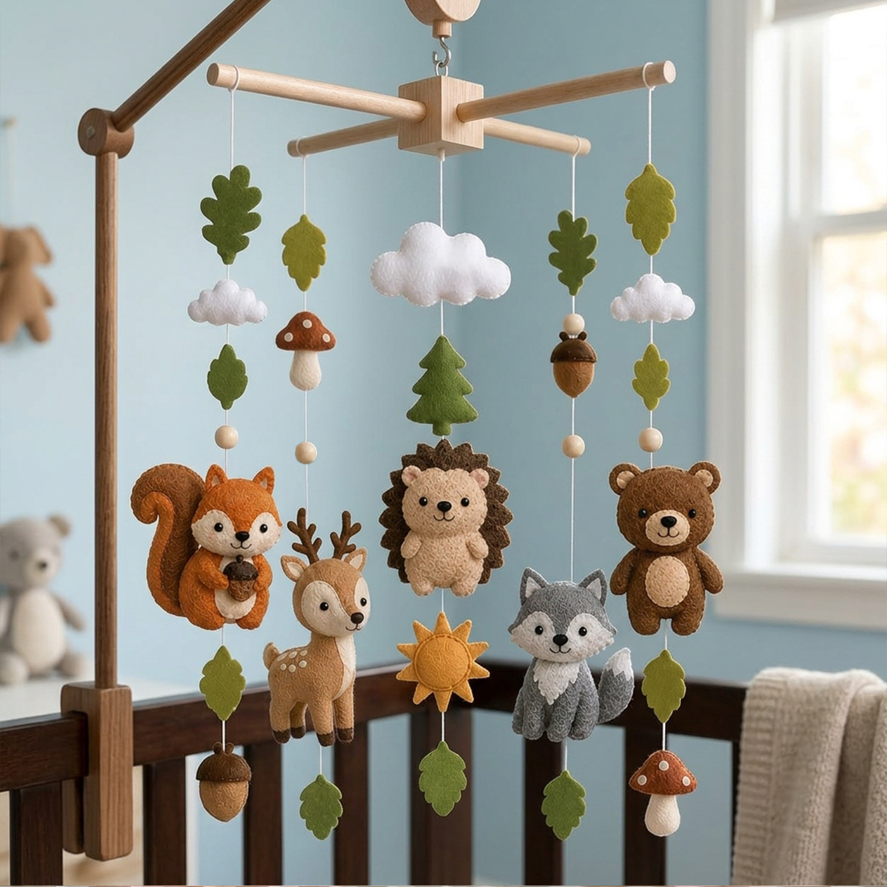 Personalized Forest Felt Baby Mobile, Choose Your Animals