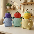 Frog Crochet Pattern, Cute Frog Wearing Strawberry Hat Amigurumi Tutorial