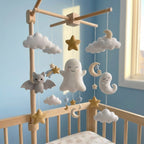 Felt Ghost Baby Mobile, Cute Bat Moon Stars Clouds Nursery Crib Decor