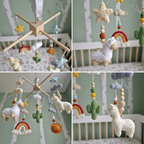 Boho Llama Crochet Baby Mobile, Handmade Desert Crib Hanging with Rainbow, Cactus, Stars and Clouds
