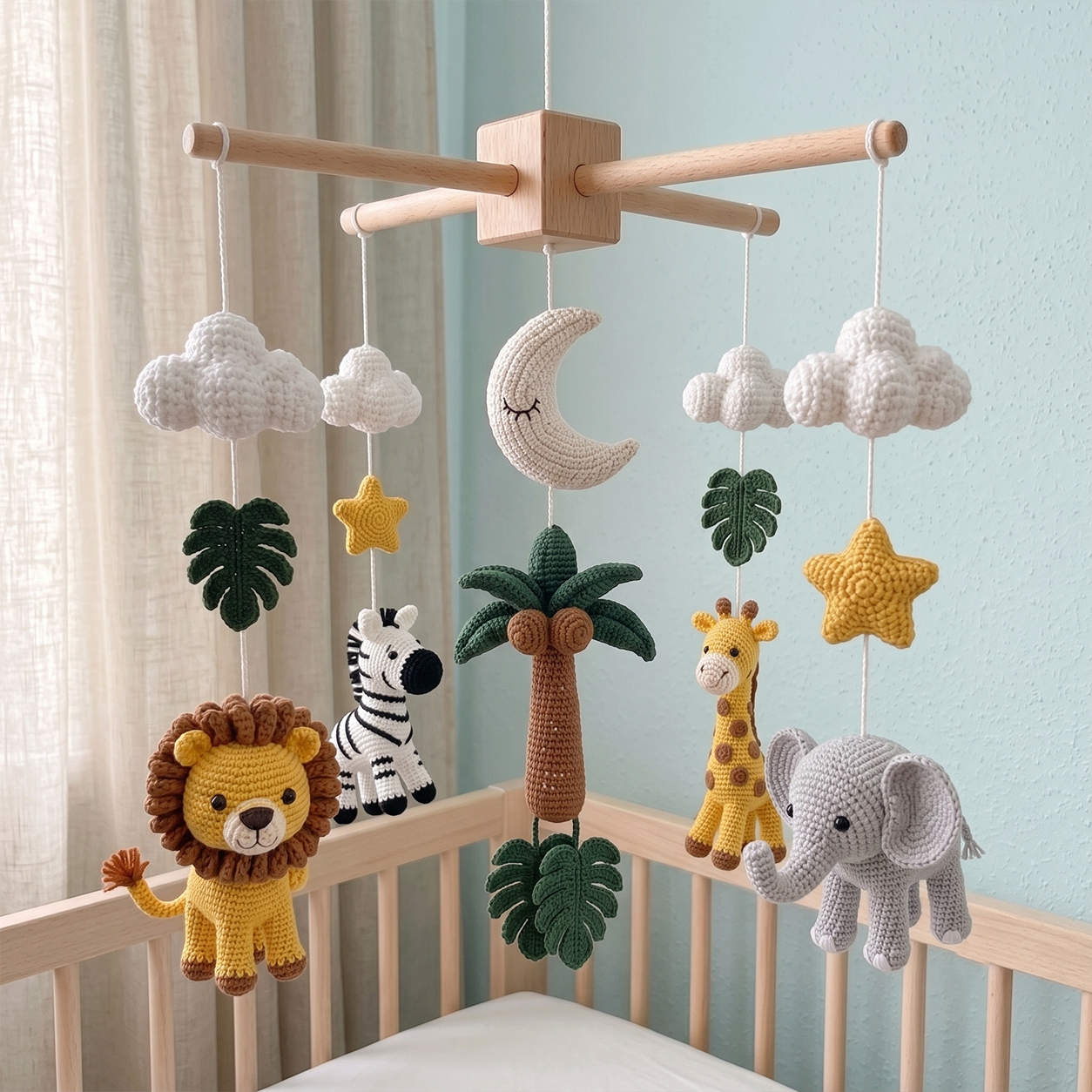 Handmade Crochet Safari Baby Mobile – Jungle Nursery Crib Decor