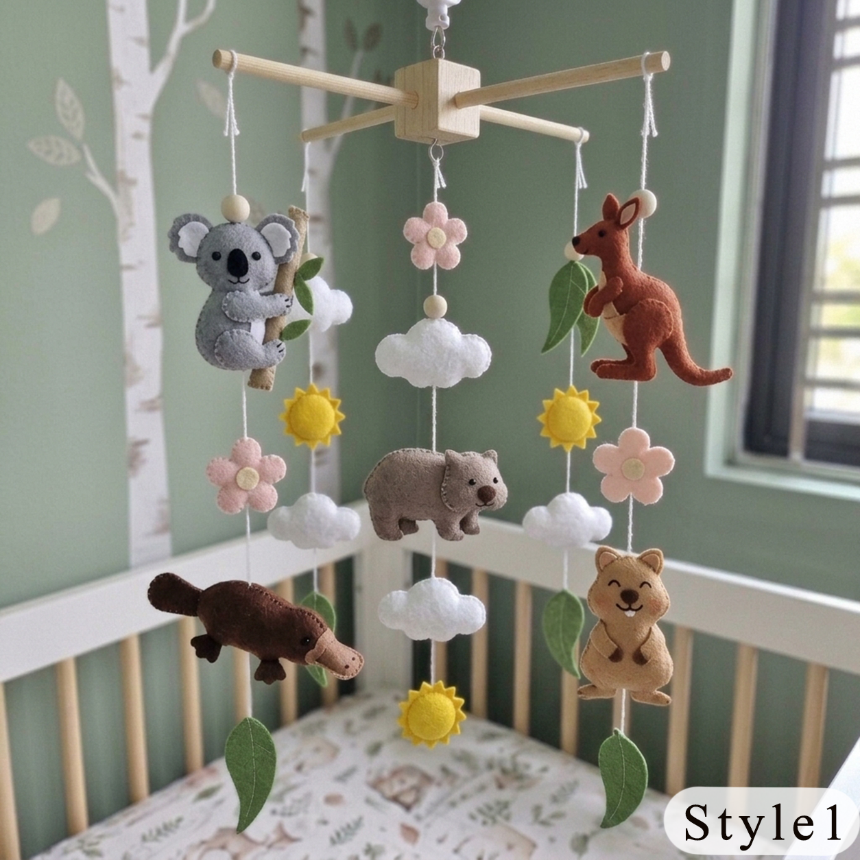 Australian Wildlife Felt Baby Mobile, Handmade Eucalyptus Nursery Crib Decor, Sunshine Baby Shower Gift