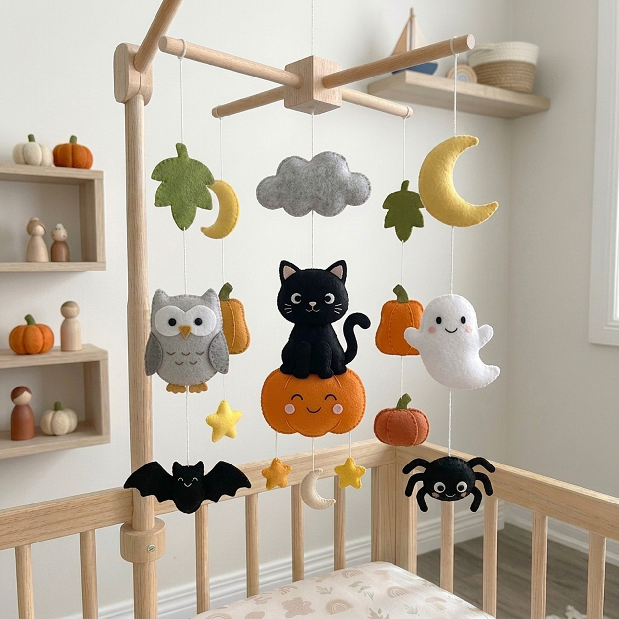 Felt Halloween Black Cat Baby Mobile
