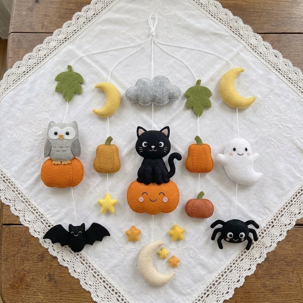 Felt Halloween Black Cat Baby Mobile