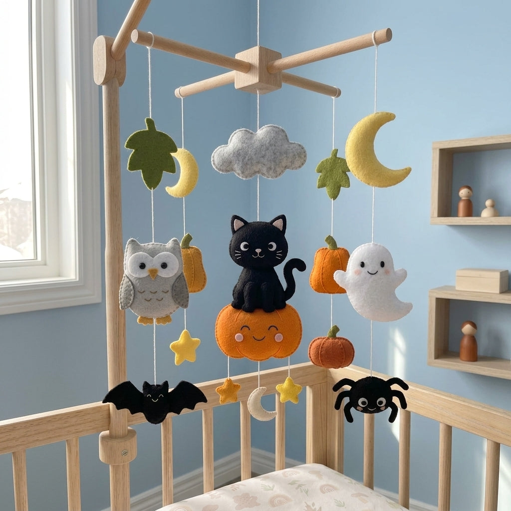 Felt Halloween Black Cat Baby Mobile