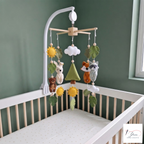Forest Sunshine Felt Crib Mobile, Handmade Woodland Nursery Hanging with Leaves and Clouds, Nature Baby Gift