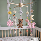 Garden Harvest Crochet Baby Mobile, Handmade Bunny and Bear Crib Hanging with Flowers, Fruit and Butterfly