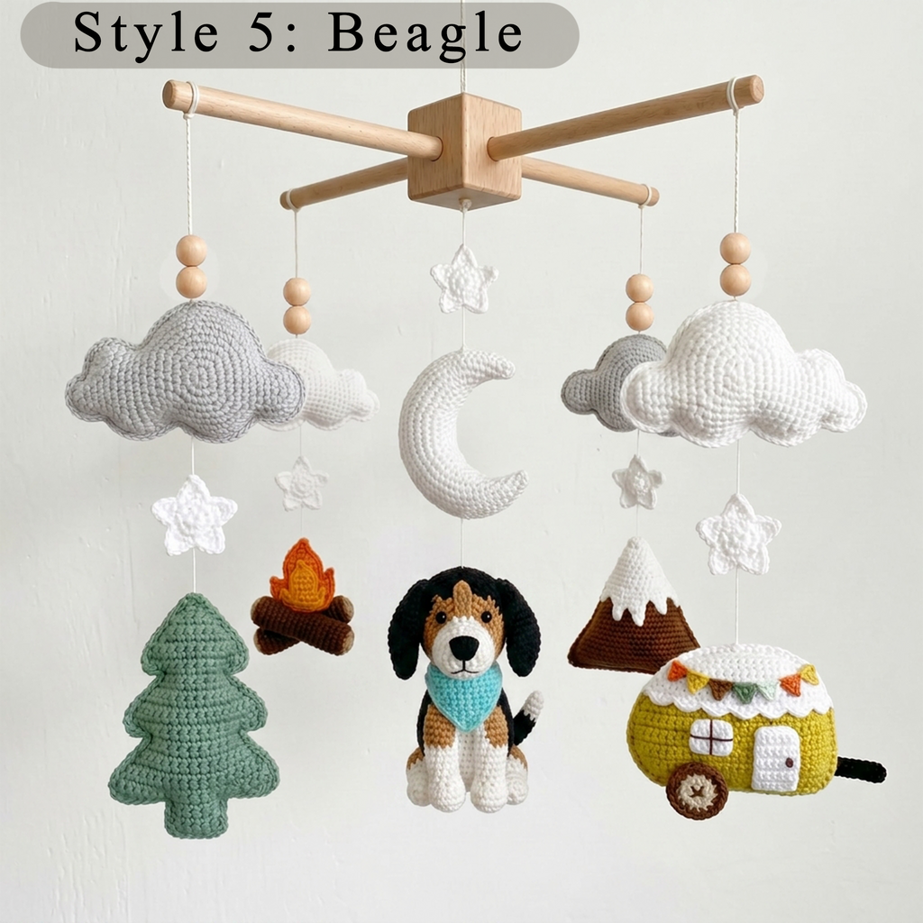 Crochet Dog Baby Mobile, Mountain Camping Crib Mobile