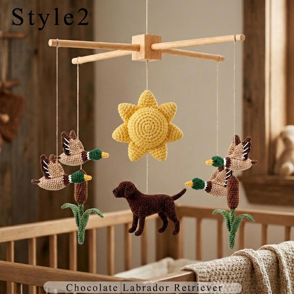 Handmade Dog Hunting Baby Mobile, Duck Hunting Crochet