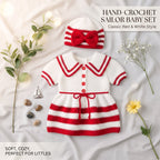 Handmade Crochet Baby Dress & Hat Set, Red White Sailor Outfit, Newborn Girl Photo Prop, Christmas Baby Gift