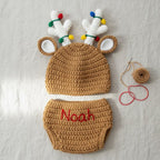 Handmade Crochet Reindeer Baby Outfit, Christmas Antler Hat & Diaper Cover Set, Newborn Photo Prop, Baby’s First Christmas Gift