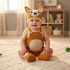 Adorable Crochet Puppy Baby Outfit, Handmade Brown Dog Romper Hat & Booties Set, Newborn Photo Prop, Baby Shower Gift