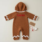 Adorable Crochet Gingerbread Baby Outfit, Handmade Christmas Hooded Romper, Newborn Holiday Photo Prop, Baby’s First Christmas Gift