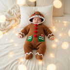 Adorable Crochet Gingerbread Baby Outfit, Handmade Christmas Hooded Romper, Newborn Holiday Photo Prop, Baby’s First Christmas Gift