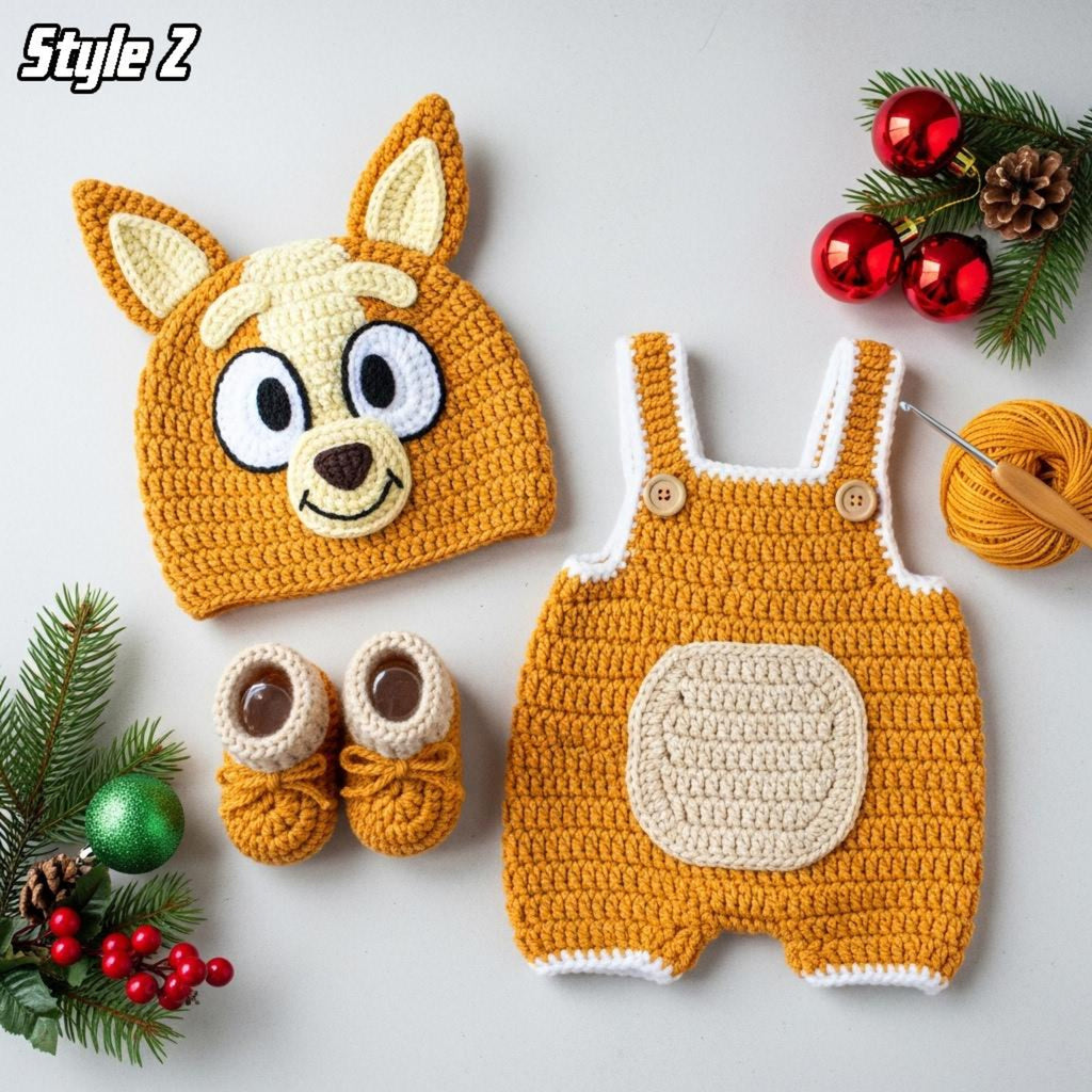 Adorable Crochet Puppy Baby Outfit, Handmade Brown Dog Romper Hat & Booties Set, Newborn Photo Prop, Baby Shower Gift