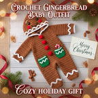 Adorable Crochet Gingerbread Baby Outfit, Handmade Christmas Hooded Romper, Newborn Holiday Photo Prop, Baby’s First Christmas Gift