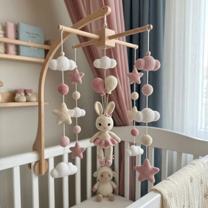 Crochet Pink Bunny Baby Mobile