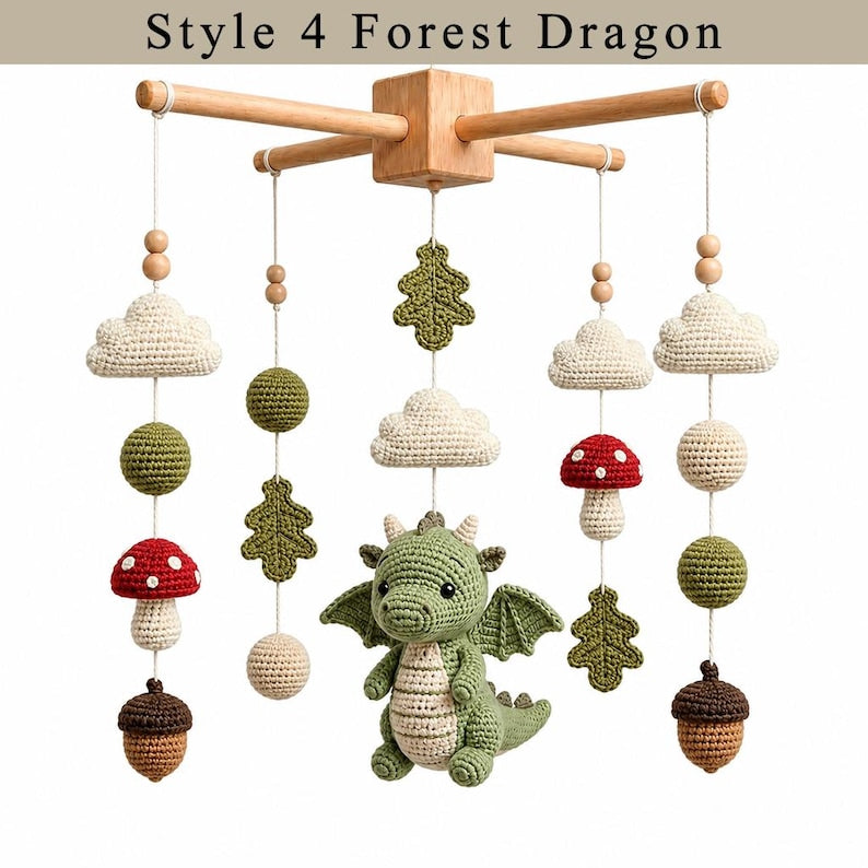 Crochet Forest Dragon Baby Mobile, Baby Shower Gift