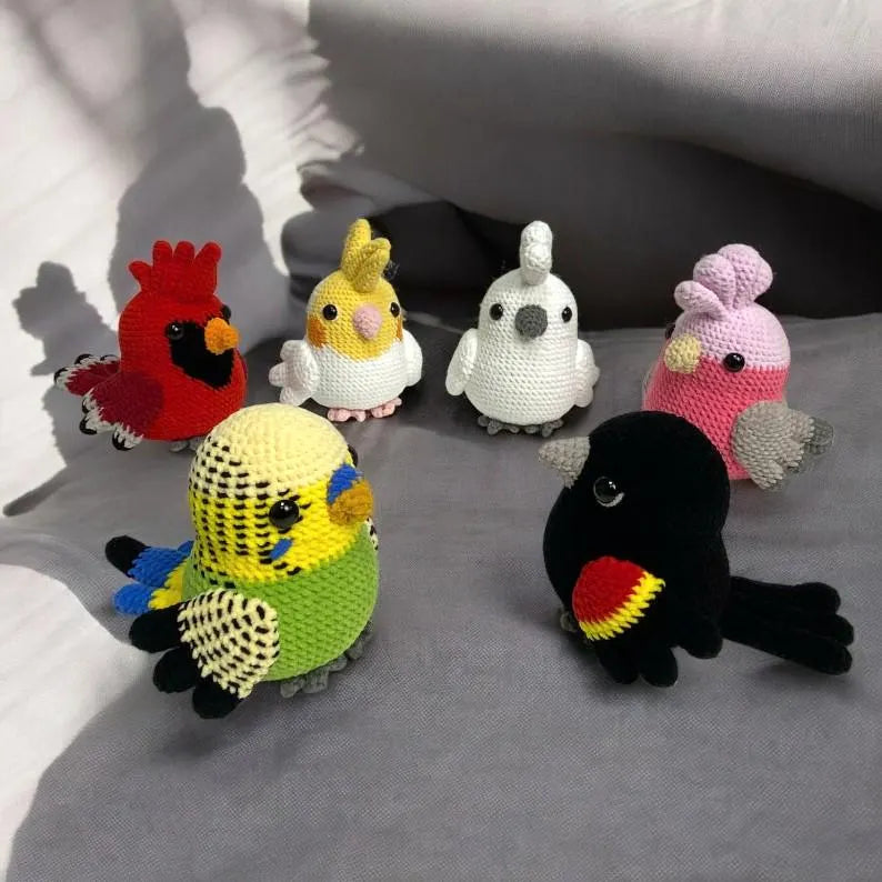 Crochet Bird Plushie Patterns: Cardinal, Bluebird, Goldfinch (PDF)