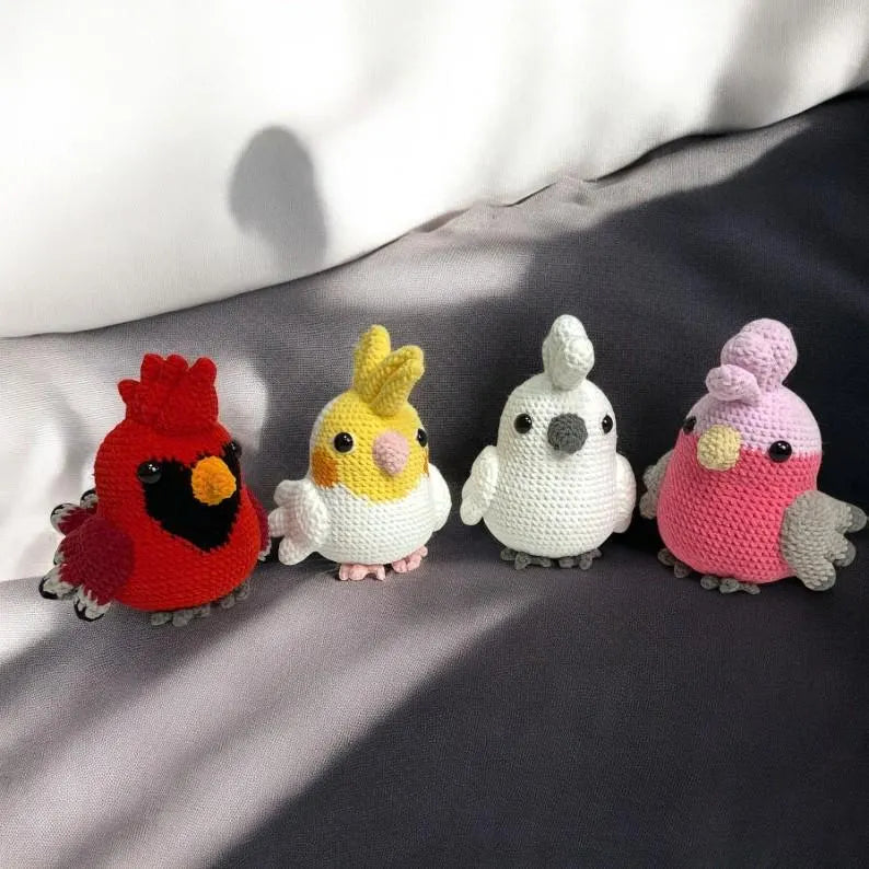 Crochet Bird Plushie Patterns: Cardinal, Bluebird, Goldfinch (PDF)