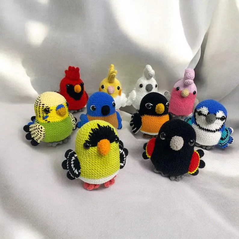 Crochet Bird Plushie Patterns: Cardinal, Bluebird, Goldfinch (PDF)