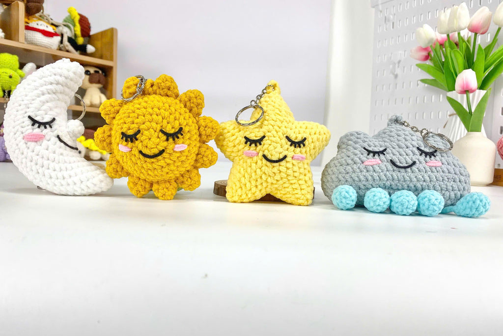 Weather Keychain Crochet Pattern: Sun, Moon, Star, Cloud (PDF)