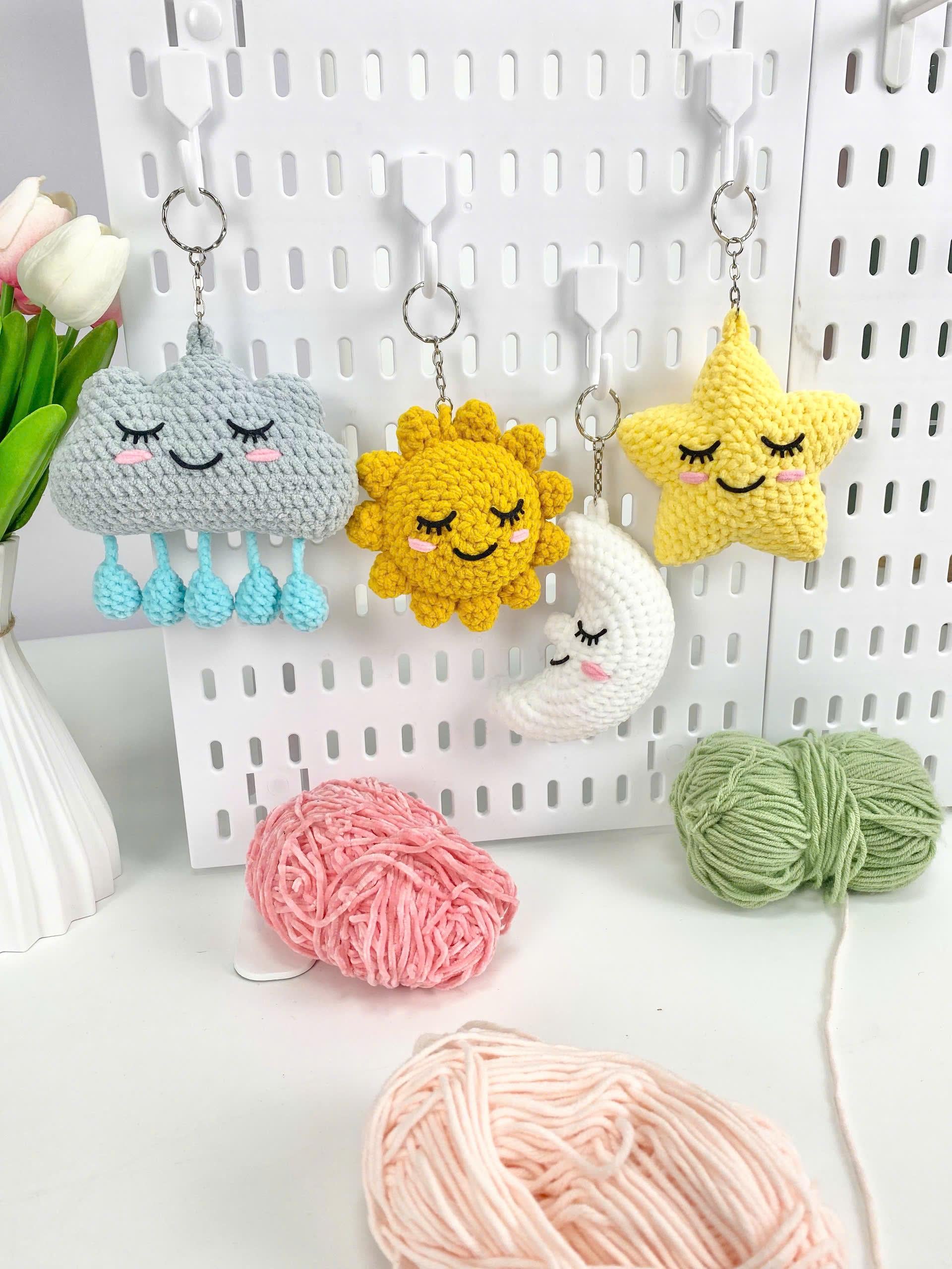 Weather Keychain Crochet Pattern: Sun, Moon, Star, Cloud (PDF)