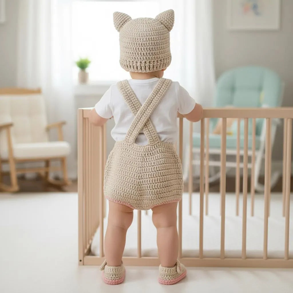 Personalized Crochet Baby Outfit Set, Puppy Cat Mouse Romper with Hat and Booties, Newborn Photo Prop, Custom Baby Shower Gift