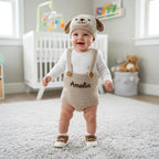Personalized Crochet Baby Outfit Set, Puppy Cat Mouse Romper with Hat and Booties, Newborn Photo Prop, Custom Baby Shower Gift