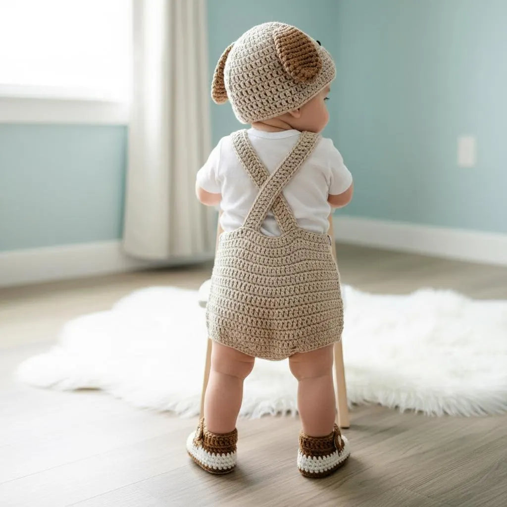Personalized Crochet Baby Outfit Set, Puppy Cat Mouse Romper with Hat and Booties, Newborn Photo Prop, Custom Baby Shower Gift