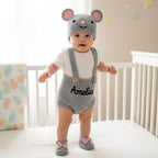 Personalized Crochet Baby Outfit Set, Puppy Cat Mouse Romper with Hat and Booties, Newborn Photo Prop, Custom Baby Shower Gift