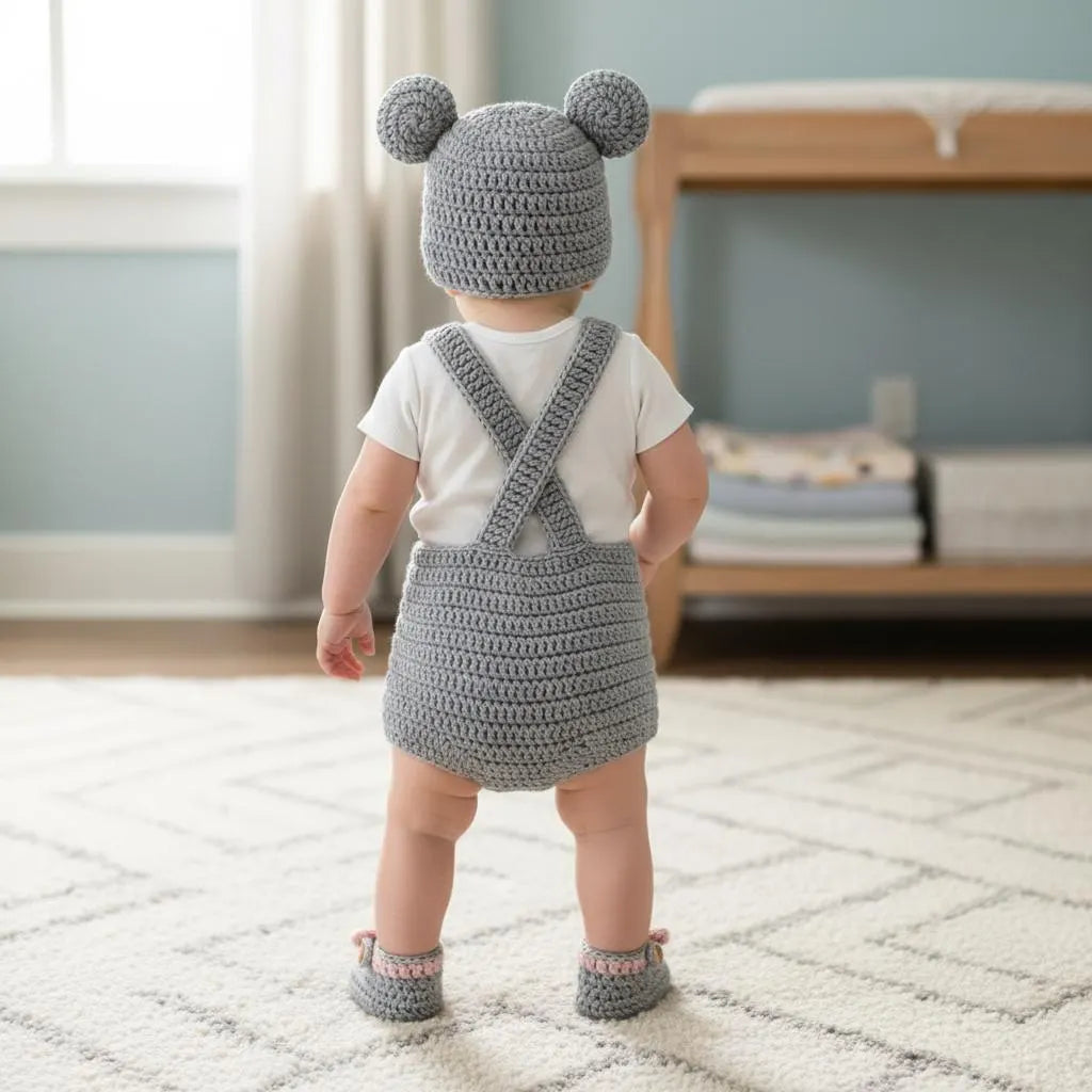 Personalized Crochet Baby Outfit Set, Puppy Cat Mouse Romper with Hat and Booties, Newborn Photo Prop, Custom Baby Shower Gift