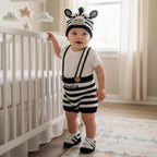 Personalized Crochet Safari Baby Outfit, Zebra Deer Giraffe Romper Set with Hat and Booties, Newborn Photo Prop, Baby Shower Gift