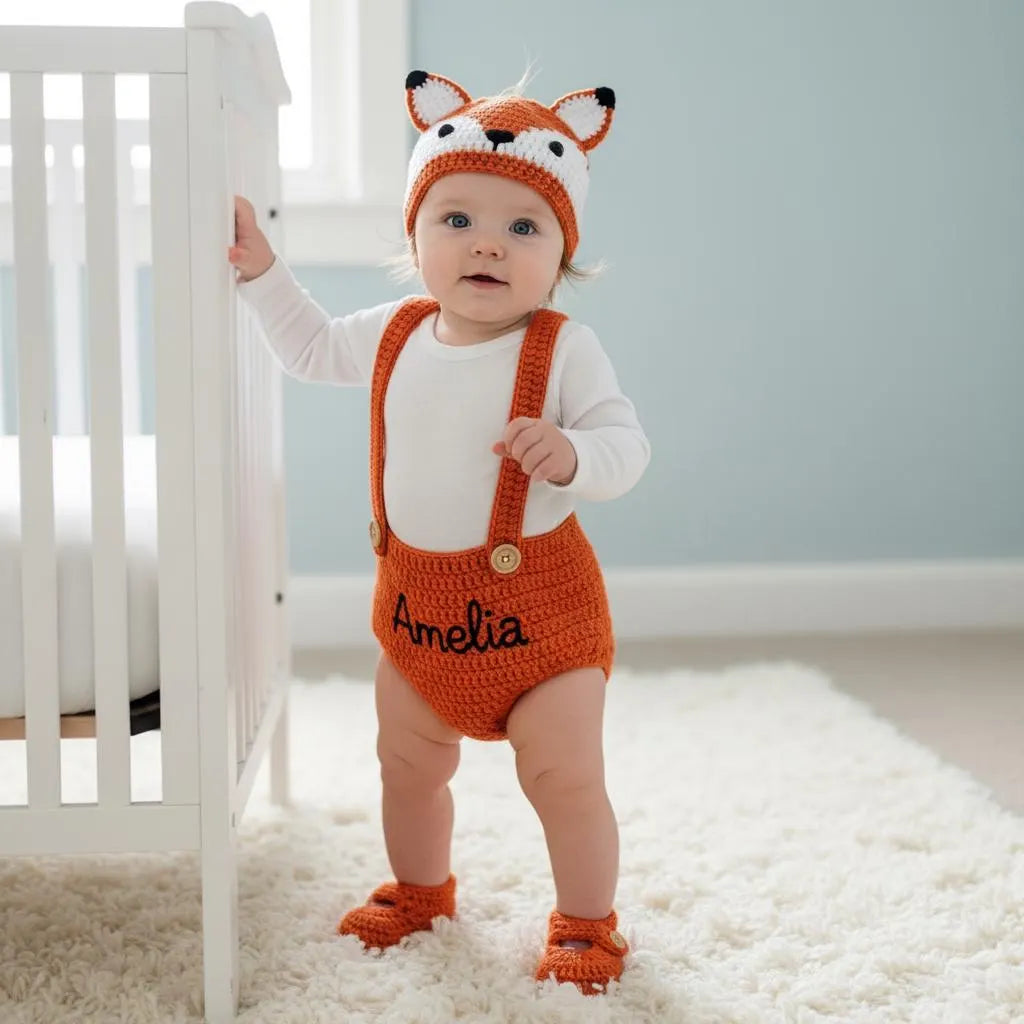 Personalized Crochet Baby Outfit, Animal Romper Set with Hat and Booties, Newborn Photo Prop