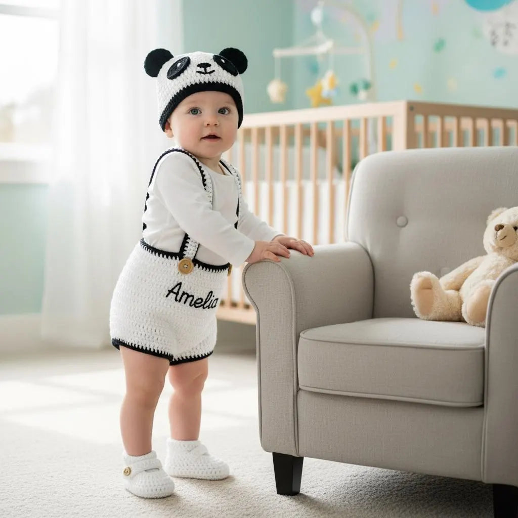 Personalized Crochet Baby Outfit, Animal Romper Set with Hat and Booties, Newborn Photo Prop
