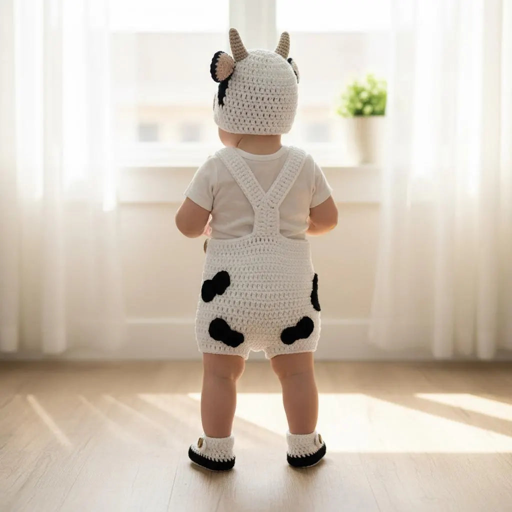 Personalized Crochet Baby Animal Outfit, Sheep Bunny or Cow Romper Set with Hat and Booties, Newborn Photo Prop, Baby Shower Gift