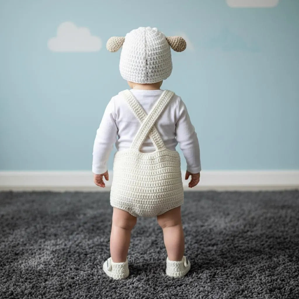Personalized Crochet Baby Animal Outfit, Sheep Bunny or Cow Romper Set with Hat and Booties, Newborn Photo Prop, Baby Shower Gift