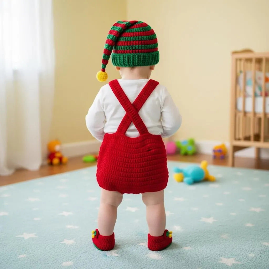 Crochet Christmas Baby Outfit, Personalized Santa Snowman Elf Romper Set, Newborn Photo Prop, First Christmas Gift