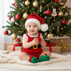Crochet Santa Baby Outfit, Handmade Christmas Romper Set with Hat and Elf Booties, Newborn Photo Prop, First Christmas Gift