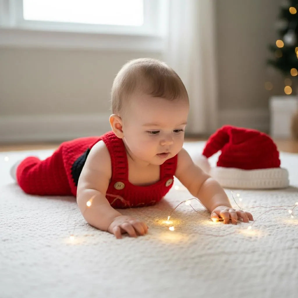 Crochet Santa Baby Outfit, Red Christmas Overalls and Hat Set, Newborn Photo Prop, Baby First Christmas Costume, Holiday Baby Gift