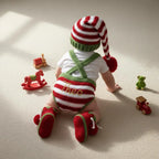 Personalized Crochet Baby Elf Outfit, Christmas Romper Hat and Booties Set, Newborn Photo Prop, First Christmas Holiday Gift