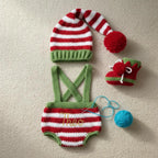 Personalized Crochet Baby Elf Outfit, Christmas Romper Hat and Booties Set, Newborn Photo Prop, First Christmas Holiday Gift