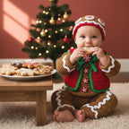 Crochet Gingerbread Baby Outfit, Christmas Romper Vest and Hat Set, Newborn Photo Prop, First Christmas Costume, Holiday Baby Gift