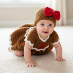 Crochet Gingerbread Baby Dress and Hat Set, Handmade Christmas Outfit, Newborn Photo Prop, First Christmas Gift for Baby Girl