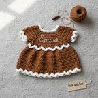 Crochet Gingerbread Baby Dress and Hat Set, Handmade Christmas Outfit, Newborn Photo Prop, First Christmas Gift for Baby Girl