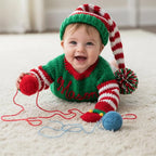 Crochet Christmas Elf Baby Outfit, Elf Sweater Hat and Mittens Set, Newborn Photo Prop, First Christmas Costume, Holiday Baby Gift