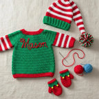 Crochet Christmas Elf Baby Outfit, Elf Sweater Hat and Mittens Set, Newborn Photo Prop, First Christmas Costume, Holiday Baby Gift